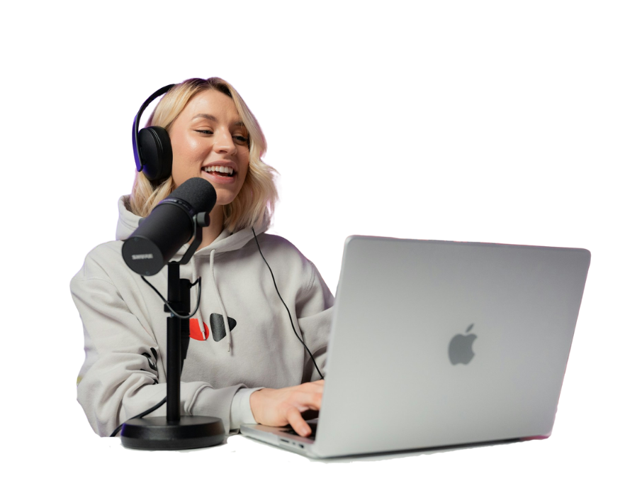Creator recording content at a laptop