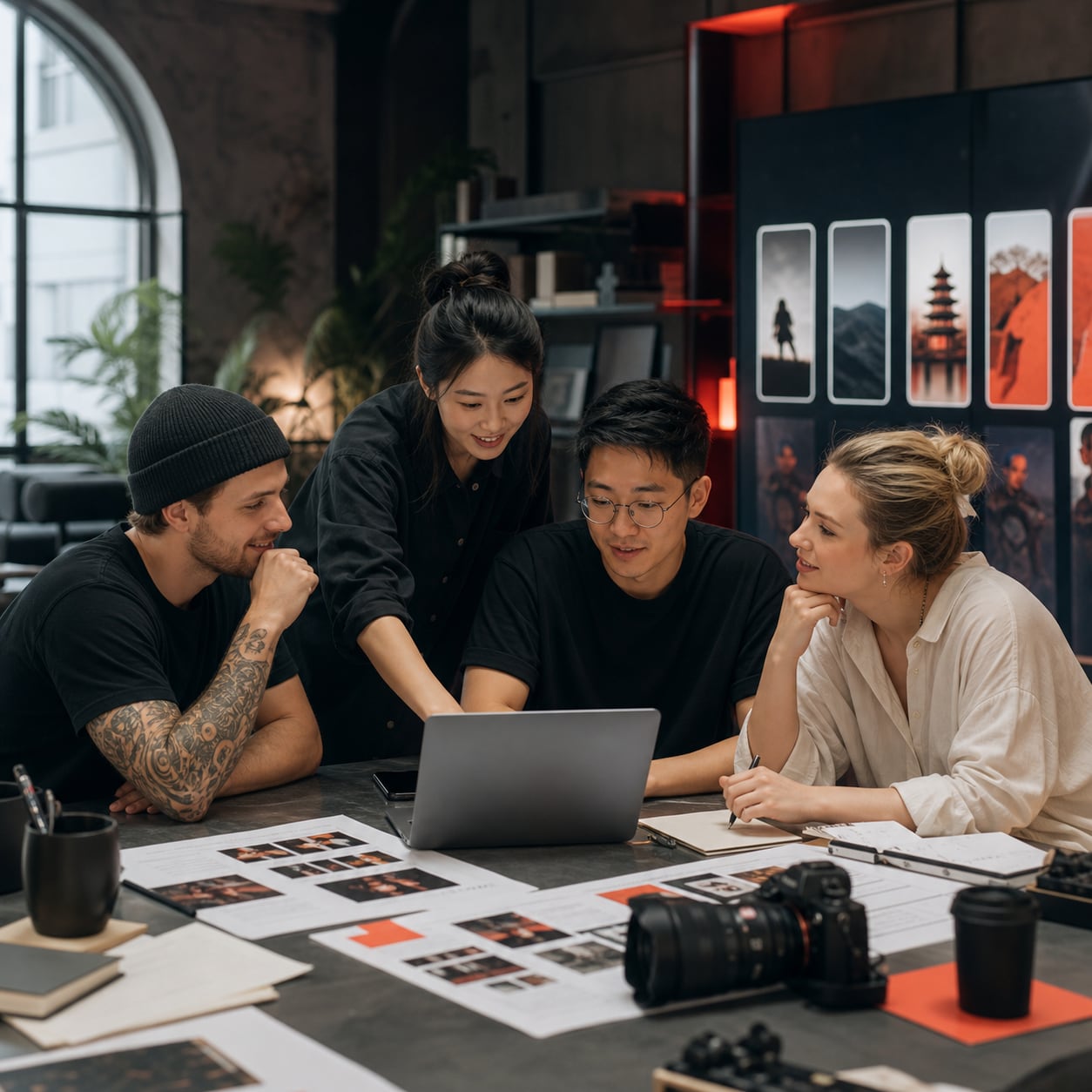 International creators and Chinese media strategists collaborating in a studio