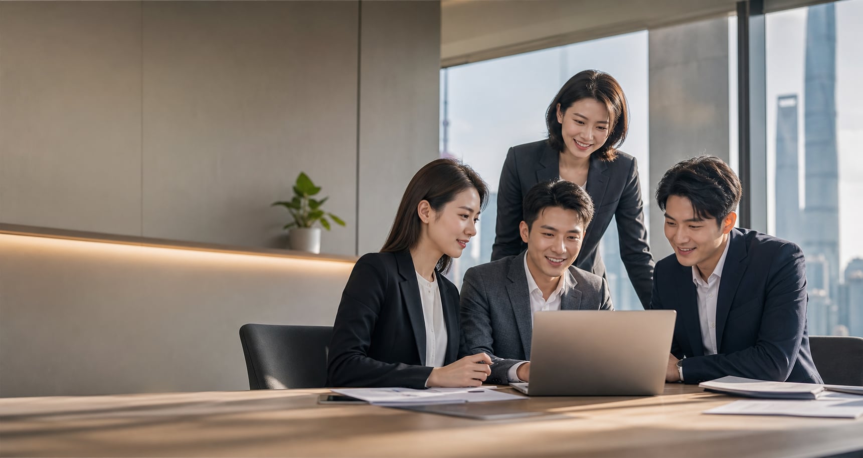 SAIKO Network team collaborating around a laptop
