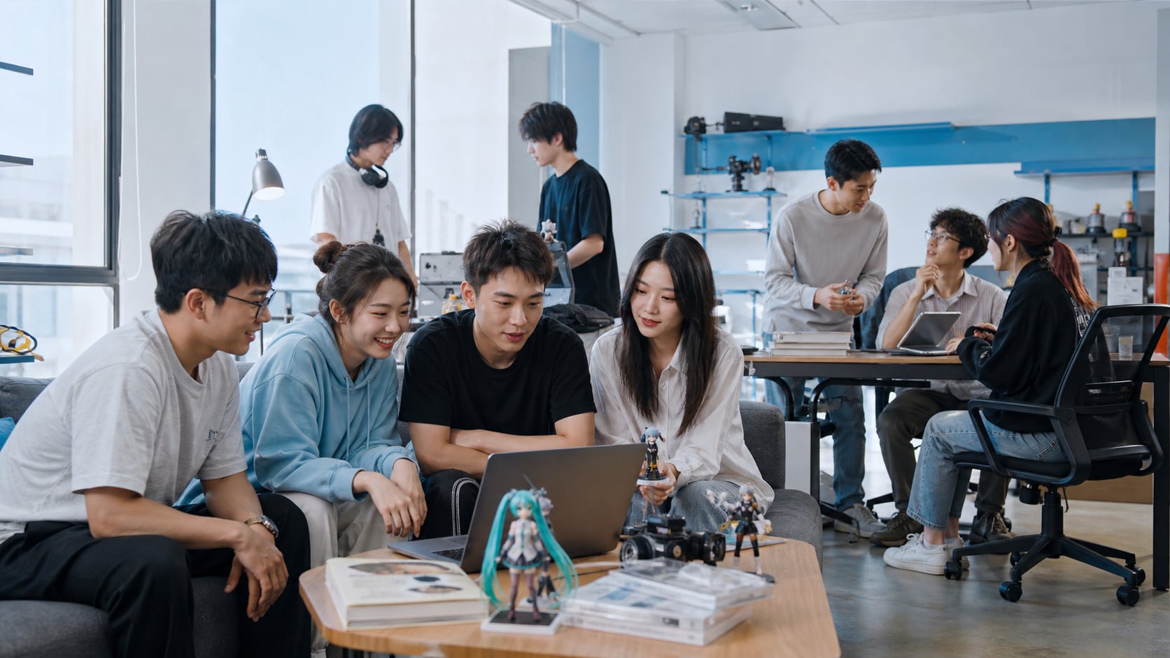 Young Chinese Bilibili viewers and creators gathered in a media lab