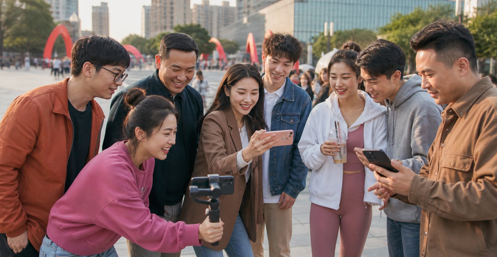 A broad group of Chinese Douyin viewers creating and sharing short videos